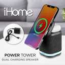 iHome Bluetooth Speaker with Wireless Charger, Charging Station with Color Changing Night Light - Dark Gray (iPBT50DG)