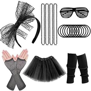 ONUPGO 80s Costume for Women, 80s Accessories Fancy Dress Neon Headband Earrings Fishnet Gloves Necklace for 80s Retro Party M
