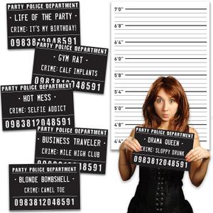 Funny Mugshot Sign Photobooth Selfie Props for Birthday Parties, Bachelorette Games, Event Decoration Idea (Birthday Party With Backdrop)