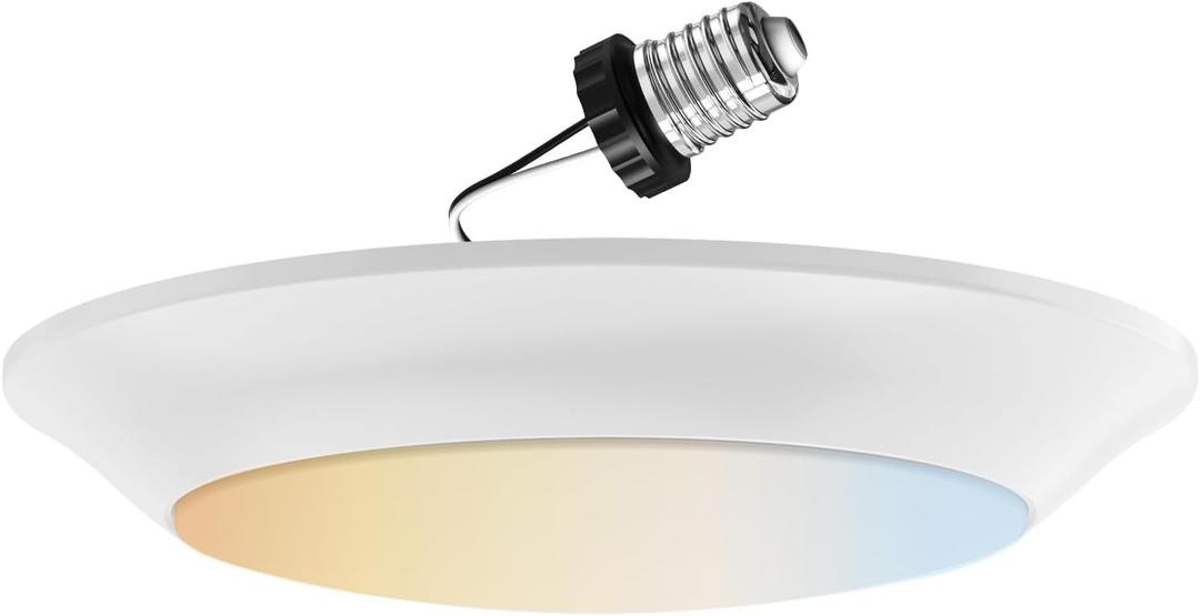 Sunlite 87799 7" Round Flush Light Hardwire/Retrofit Fixture, 15W, 950 Lmns, CCT Switch 27K/30K/35K/40K/50K, Dimmable, 90 CRI, ETL Listed, Energy Star, Medium E26 Base, Title-24 Compliant, 1 Pack