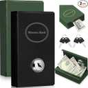 Reallnaive 2 Pack Metal Cash Box for Gamblers Portable Winner Bank Casino Cash Box with 2 Keys Pocket Sized Casino Money Safe Strongbox for Money Saving Gifts Go Home Travel(Black)