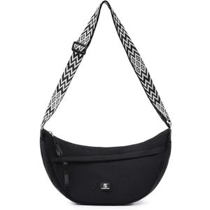 Pomelo Best Half Moon Crossbody Bag for Women and Men, Lightweight Nylon Sling Creacent Bags Dumpling with Guitar Strap for Travel, Sport, Hiking, Daily Use (Black)