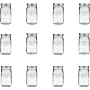 Ball Wide Mouth Clear Glass Canning Quart 32 Oz Mason Jars with Lids, 11 Pack