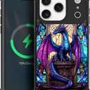 Compatible with iPhone 17 Pro Magnetic Charge Case Shockproof Protective for Man Women Non-Slip for iPhone 17 Pro Crazy Pattern Stained Glass Blue Purple Diamond Dragon