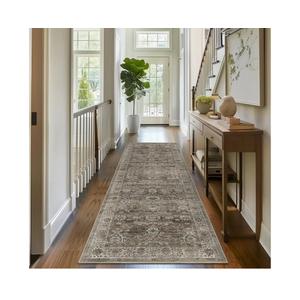 2x6 Runner Rug Grey Brown Vintage Washable Runner Rugs for Hallway Kitchen Low Pile Non-Slip Retro Distressed Accent Throw Carpet for Entryway Bathroom Bedroom Antique/Moss