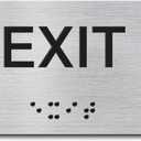 Exit Signs with Raised Text & Grade 2 Braille, Brushed Aluminum/Silver Finish Easy Install with Double-Sided Tape, ADA Compliant Exit Signs for Businesses & Offices