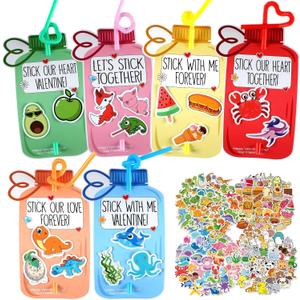 2 x 48Sets Valentines Day Gifts Bulk Valentines Day Crazy Straws with Cards and Stickers Water Bottle Gift Colorful Reusable Drinking Straws Exchange Cards for Friends Party Favors Supplies
