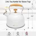 Tea Kettle, 304 Stainless Steel Whistling Tea Kettle,2.5 Quart/2.4L Stovetop Tea pot for Induction & Gas Stove with Ergonomic Folding Handle, Loud Whistle for Tea, Coffee, Milk - Milk White