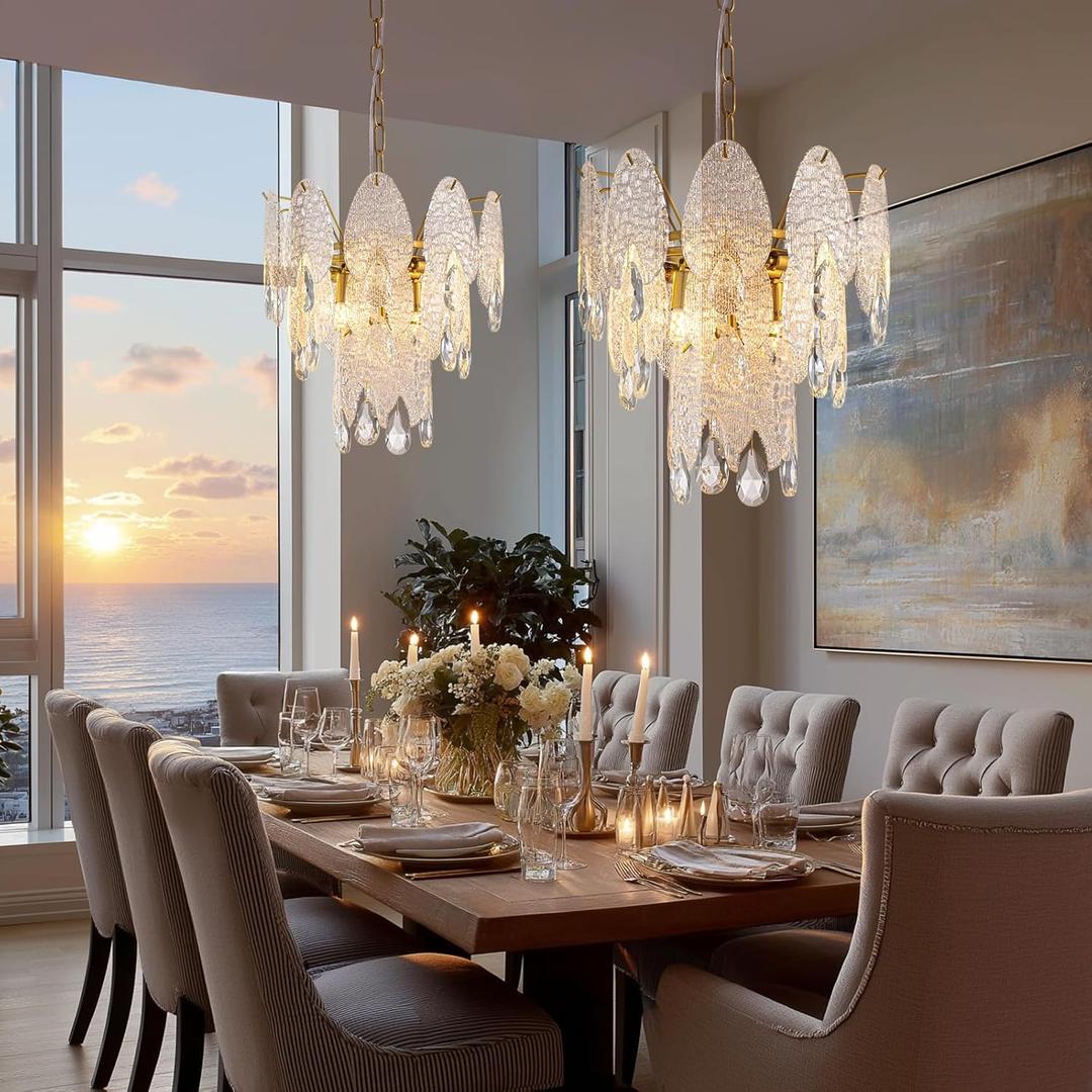 13" Tiered Chandelier, Modern Small 3-Tier Round Chandeliers for Dining Room,4-Light Tiered Crystal Glass Lighting Fixture Kitchen Island,Bedroom,Living RoomL13''  W13''  H16'' (D13"H12.2"only one)