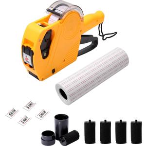 MX-5500 8 Digits Price tag Gun with 5000 Sticker Labels and 5 Ink Refill, Label Maker Pricing Gun Kit Numerical Tag Gun for Grocery Retail Store & Office,Organization Marking Price tag Gun (Yellow)