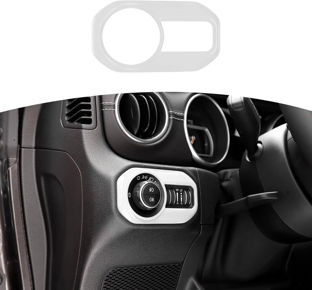 RT-TCZ for Jeep JL Headlight Switch Button Trim Cover White for Jeep Wrangler JL JLU Gladiator JT 2018-2024 White Interior Accessories (White)