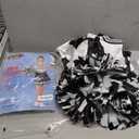Spooktacular Creations Girl Cheerleader Costume, Halloween Cute Cheer Uniform Outfit with Accessories for Dress Up Parties (Large(10-12 yrs), Black White)