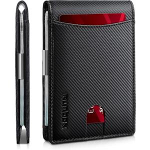 RUNBOX Slim Money Clip Wallets for Men RFID Blocking 11 Card Holder Minimalist Small Leather Bifold Men's Front Pocket Wallet Gift Box 