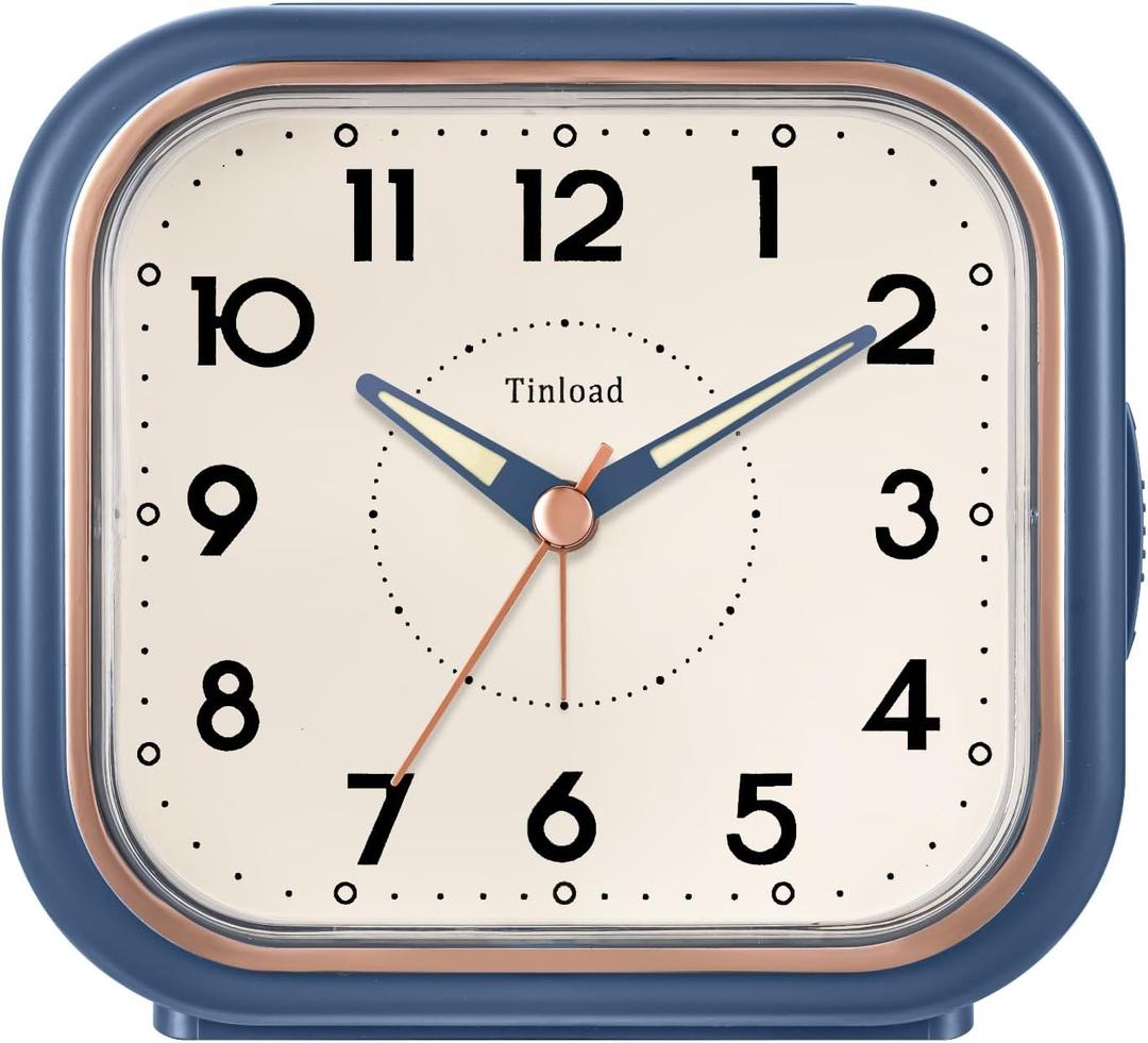 4.5" Vintage Retro Analog Alarm Clock, Super Silent Non Ticking Clock with Manual Light, Snooze, Battery Operated, Simply Design, for Living Room, Bedroom, Bedside, Desk(Blue)