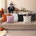 Fall Halloween Ghost Throw Pillow Covers 18x18 Set of 2 - Cute Ghost Horror Decor Pillow Cases - Faux Fur Decorative Pillows for Home Couch - Spooky Hallowen Party Decorations Indoor - Black Bat