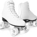 Roller Skates for Women with PU Leather High-top Double Row Rollerskates, Unisex-Adult Indoor Outdoor Derby Skate with Adjustable Fast Braking for Beginner (Amethyst), W 9.5, M 8.5