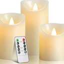 Biyanuo LED candles, flameless candles, flameless candle lights, 10.2 cm, 12.7 cm, 15.2 cm, real wax candle, pillar candle, 10-button remote control, with 24-hour timer