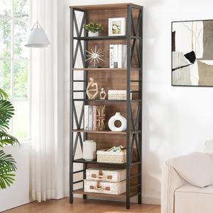 HOMISSUE Tall Bookshelf, 7-Tier Book Shelf, Rustic Wood Metal Bookshelves and Bookcases, Freestanding and Industrial Open Bookcase for Home Office, Living Room and Bedroom, Vintage Brown