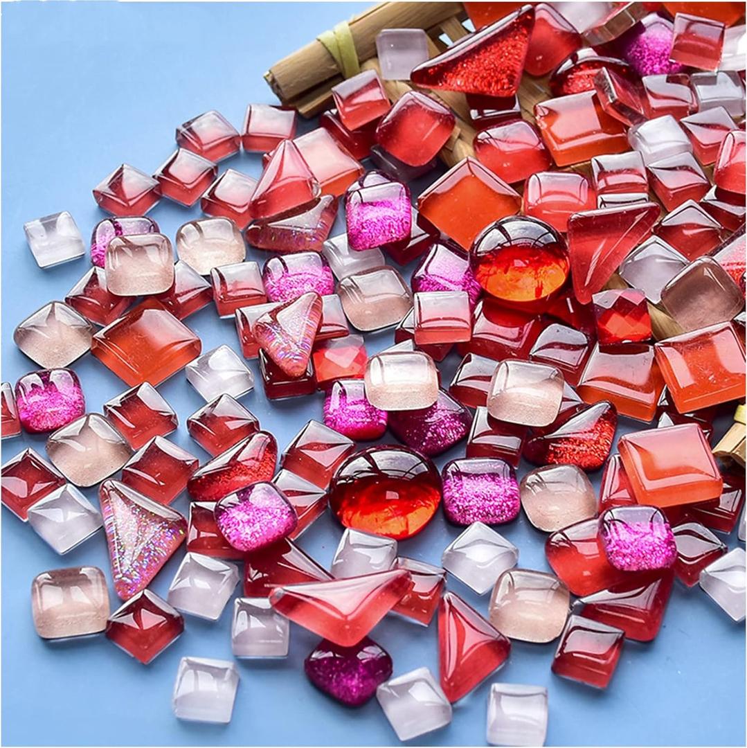 500g Mixed Color Irregular Crystal Mosaic Tiles, Tiny Mosaic Tile DIY Hobbies Children Handmade Crystal Craft for Craft Bathroom Kitchen Home Decoration DIY Art Projects,0.4X0.4 Inch (Red Series)