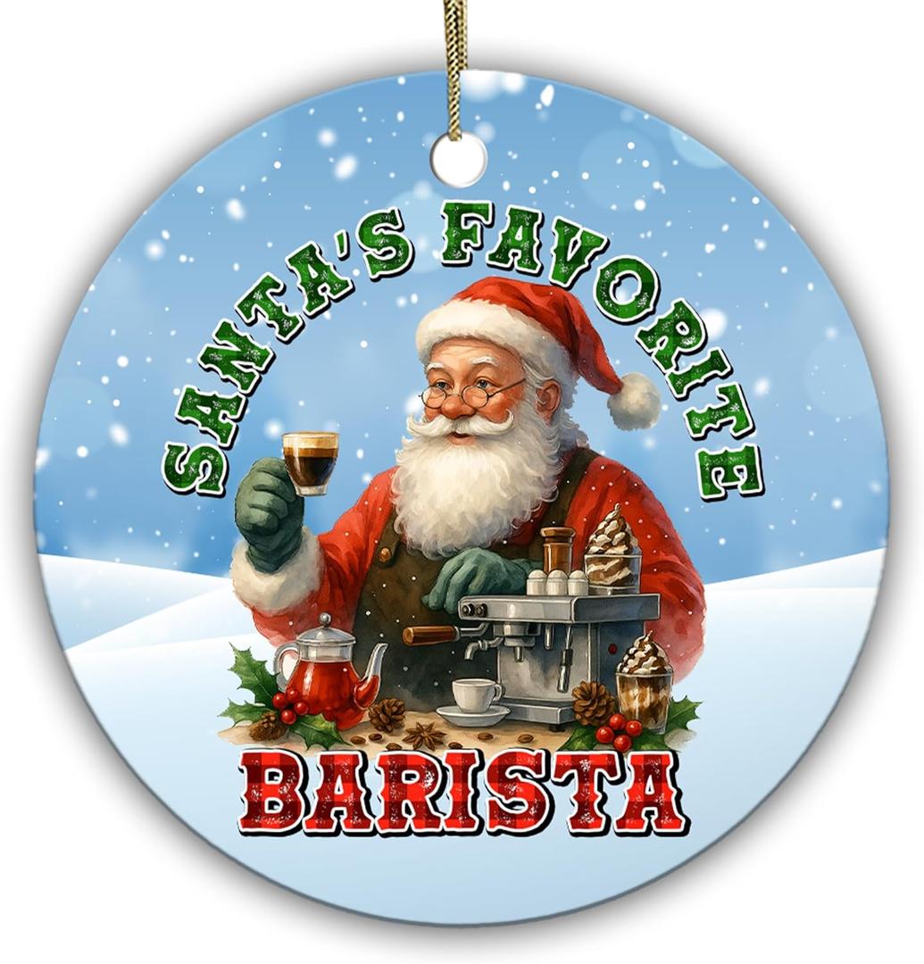 Santas Favorite Barista Christmas Ornament Funny for Coffee Lovers Holiday Keepsake 2.9" Ceramic Ornament - Coffee Lover Gift