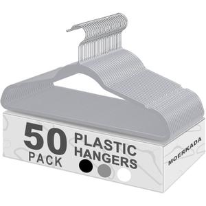 50 Pack Ultra-Thin Plastic Clothes Hangers (17.7 Inch) - Space-Saving Slim Hangers with Non-Slip Grooves for Wardrobe, Closet & Dorm Organization (Grey) (Gray)