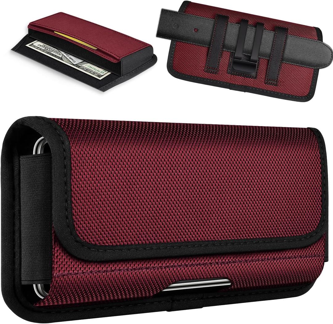 ykooe Rugged Nylon Holster Compatible with iPhone 17 Pro Max, Galaxy S25/S24/S23/S21/S20 Ultra, A16 A15 A14 A13 Moto G Stylus Play Power 5G Cell Phone Belt Holder for Men, Red - XXL