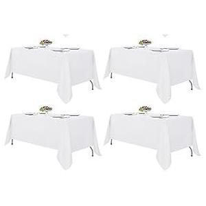 Fitable White Rectangle Tablecloths for 6 Foot Tables, 4 Pack - 70 x 108 Inches - Stain Resistant and Washable Table Clothes, Polyester Fabric Table Covers for Wedding, Party, Banquet, Buffect
