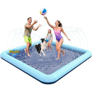 VISTOP Non-Slip Splash Pad for Kids and Dog, Thicken Sprinkler Pool Summer Outdoor Water Toys - Fun Backyard Fountain Play Mat for Baby Girls Boys Children or Pet Dog (85 * 85 inch, Blue&Blue)