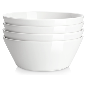 MALACASA Large Salad & Soup Bowls  Set of 4, 60 OZ Porcelain White Bowls for Ramen, Pasta, Pho  Microwave & Dishwasher Safe