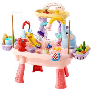 2027 Upgraded 4-in-1 Water Table for Toddlers 2-3, Kids Sensory Table with Electric Water Pump & Faucet, Kitchen Play Sink Toys with Food Accessories, Fishing Toy (NEW Pink)