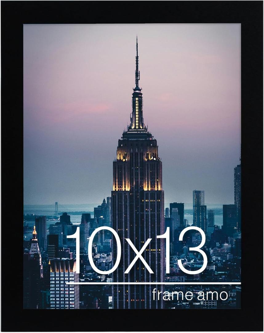 Frame Amo 10x13 Black Modern Picture Frame, 1 inch Border, Acrylic Front, for Wall or Table