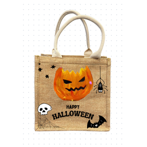 Halloween Jute Tote Bag, Cartoon Design Halloween Treat Bags (Count of 6)