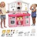 Step2 Fun with Friends Kids Kitchen Playset, Indoor/Outdoor Kitchenette, Interactive Play with Lights and Sounds, Durable Plastic, Includes 25 Piece Toy Accessories, Toddlers 2+ Years Old, Pink