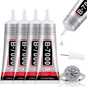 4 PCS 110ml B7000 Glue Clear with Precision Tip, Rhinestone Glue for Nail, Craft Glue, Bedazzling Glue, Shoe Glue, Jewelry Glue for Rhinestone Shoe Jewelry Making DIY Craft Makeup Metal