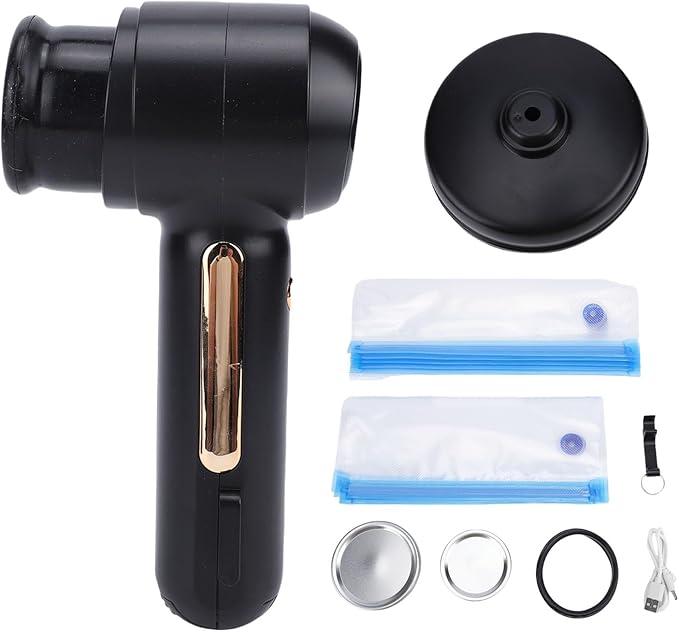 Vacuum Sealer for Food, 60kPa Powerful Compact Handheld Vacuum Sealer Machine with 10 Reusable Bags & 10 Mason Jar Lids, Cordless Portable Food Savers for Preservation (Black)