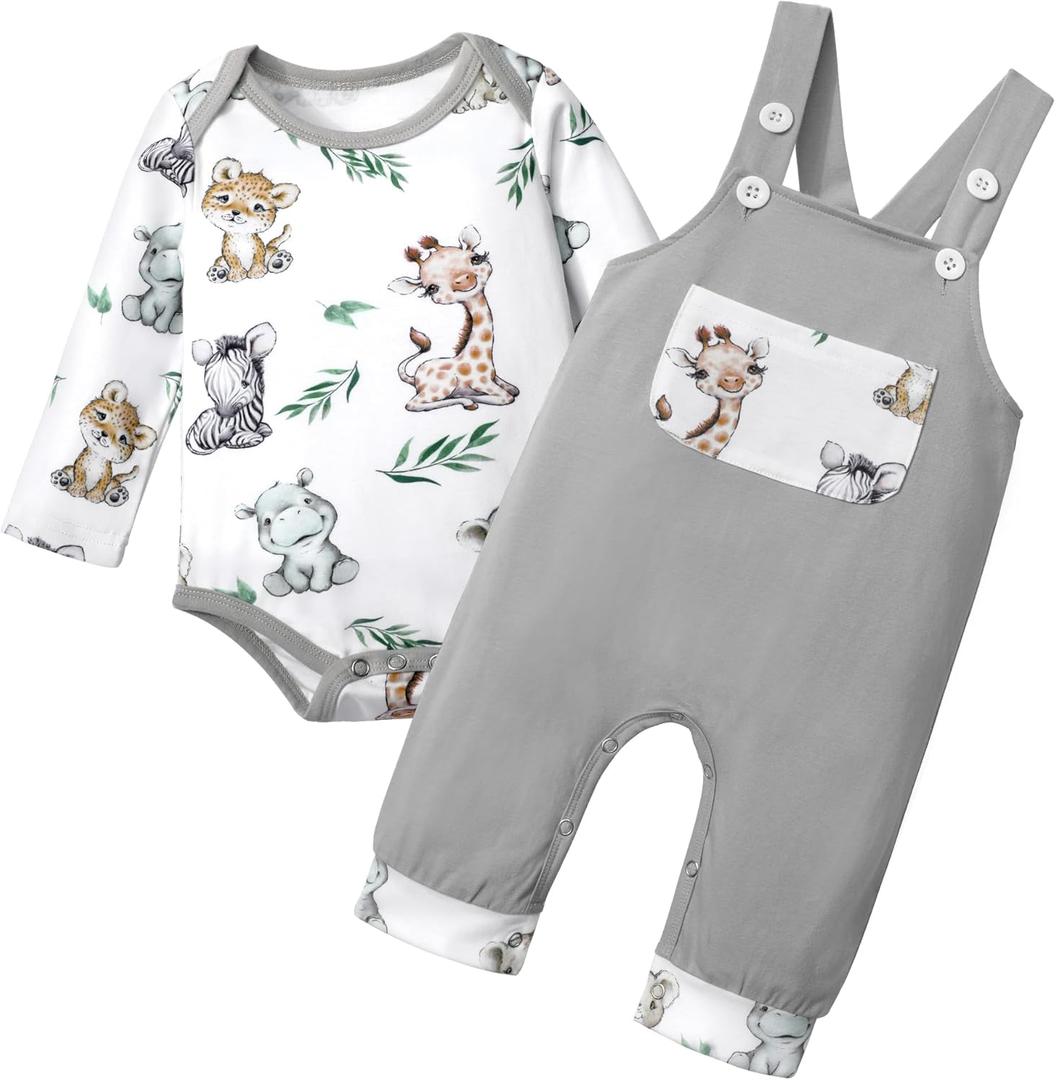 Baby Boy Clothes Long Sleeve Animal Plaid Romper + Overalls Infant Boy Clothes 2PCS Fall Winter Outfits (12-18 Months) Baby Boy Clothes Long Sleeve Animal Plaid Romper + Overalls Infant Boy Clothes 2PCS Fall Winter Outfits (12-18 Months)