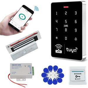 WiFi Tuya Access Control System Kit Outdoor Waterproof RFID Access Controller Touch Keypad 125KHz 13.56MHz + 180KG Electric Magnetic Lock, Smart Phone APP Password Unlock