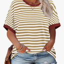 ROSRISS Womens-Plus-Size-Tops Summer Striped Short Sleeve Casual Crewneck Oversized T Shirts Trendy Color Block Basic Tunics Size XXL