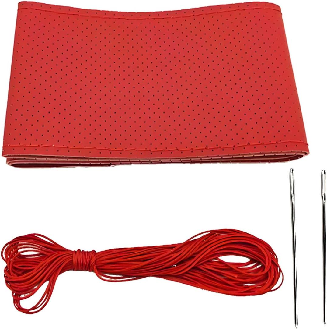 Steering Wheel Cover，Steering Wheel Wrap，Steering Wheel Covers, Wear-Resistant, Sweat-Absorbing, Anti-Slip and Dustproof Fits Most Sedans, SUVs, Trucks, and Vans (Red, Hole)