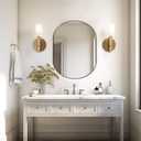 ANDY STAR 30x40'' Large Brass Oval Mirror, Brushed Brass Bathroom Mirrors Pill Shaped in Stainless Steel 1’’ Deep Wall Mounted Vertically & Horizontally