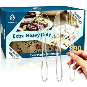390 Count Heavy Duty Disposable Clear Plastic Cutlery Set, Bulk | 160 Forks & 160 Spoons & 70 Knives, Premium Quality, BPA-Free,Heat Resistant, Transparent, for Everyday Use, Party Supply