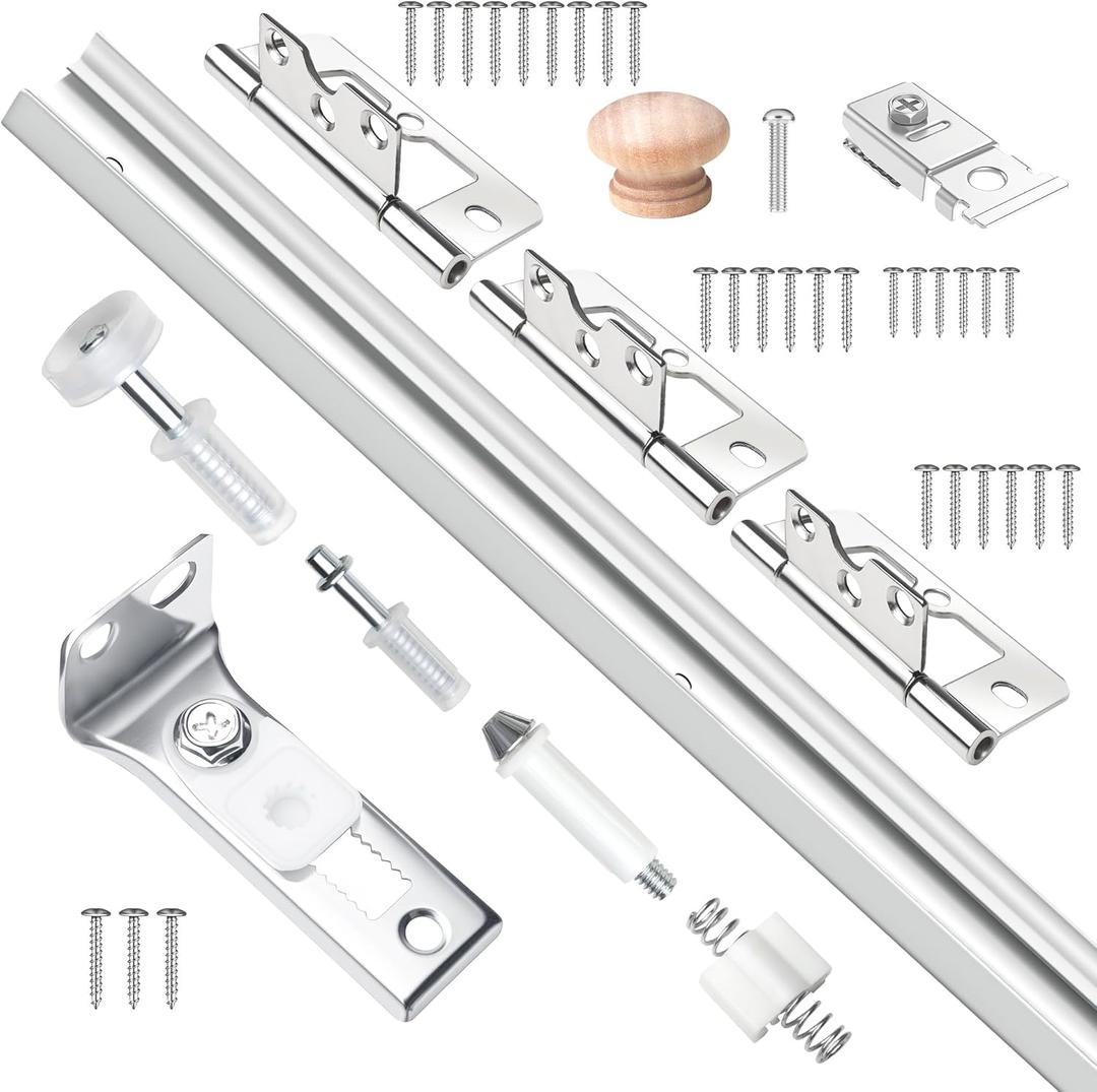 18IN Bi-fold Door Track Kit, 1Kit White Bi-fold Door Hardware kit with Track Closet Door Track Repair Tool Kit Included Full Accessories for Double Door, Folding Door, Accordion Door