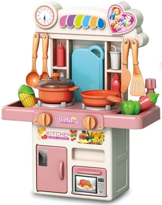 Cooking Kitchen Set Toy - 33PCS Mini Kitchen Playset for Kids with Water Spray, Light & Sound Effects - Toddler Pretend Play Appliances, Sink & Miniature Food, Educational Gift for Girls & Boys