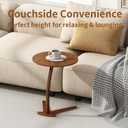 C Shaped End Table, Small Round Side Table for Couch, Slide Under Sofa Tray Desk for Living Room Bedroom, Solid Wood TV Tray Table for Narrow Space (15 Chestnut)