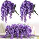 Luyue Wisteria Artificial Flowers, 4Pcs Silk Faux Wisteria Hanging Flowers UV Resistant Realistic Fake Flower for Wedding Arch Backdrop Home Garden Patio Indoor Outdoor Decoration (Light Purple)
