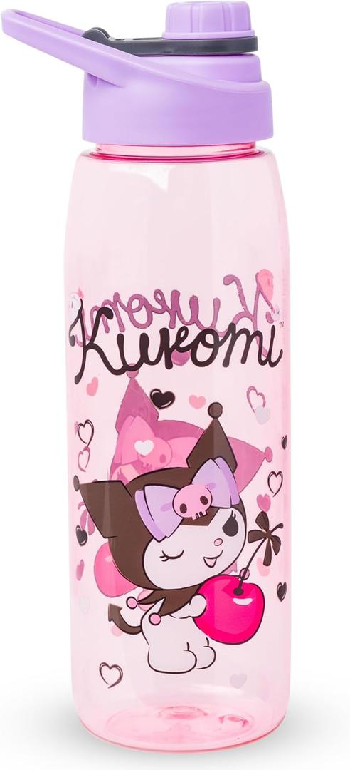 Silver Buffalo Sanrio Hello Kitty and Friends Kuromi Cherry Hearts Water Bottle with Screw-On Lid, 28 Ounces (27.1 Ounces)