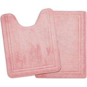 Pink Bathroom Rug Set of 2 Memory Foam Bath Mat and U-Shaped Contour Toilet Rug Non Slip Washable Floor Mats Soft Absorbent Plush Microfiber Shower Tub Bathrug Blush,24"x17"+24"x20"