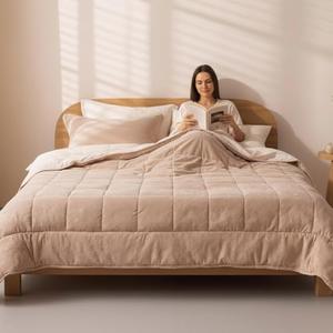 ele ELEOPTION Twin Size Comforter Set 3pcs Winter Autumn Super Soft Fuzzy Bedding Sets with Fleece Warm Comforters (60x80 inches) and 2 Pillowcases (20x28 inches) for Bedroom Light Coffee/Camel