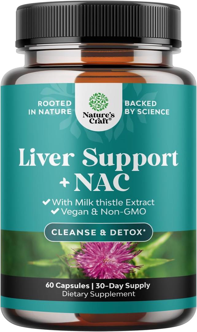 Liver Support NAC Supplement with Milk Thistle Extract - Herbal Liver Supplement with N Acetyl Cysteine, Artichoke, Choline & Beetroot - Antioxidants for Cleanse, Detox & Repair - 60 Capsules (60 Count (Pack of 1))