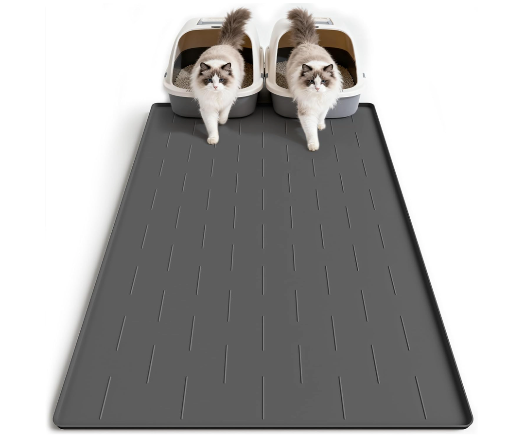 Pieviev Silicone Cat Litter Trapping Mat, 40''x28'' Extra Large Cat Litter Mat, Easy to Clean & Soft on Kitty Paws, Waterproof Kitty Litter Pads for Indoor Cats, Dark Gray